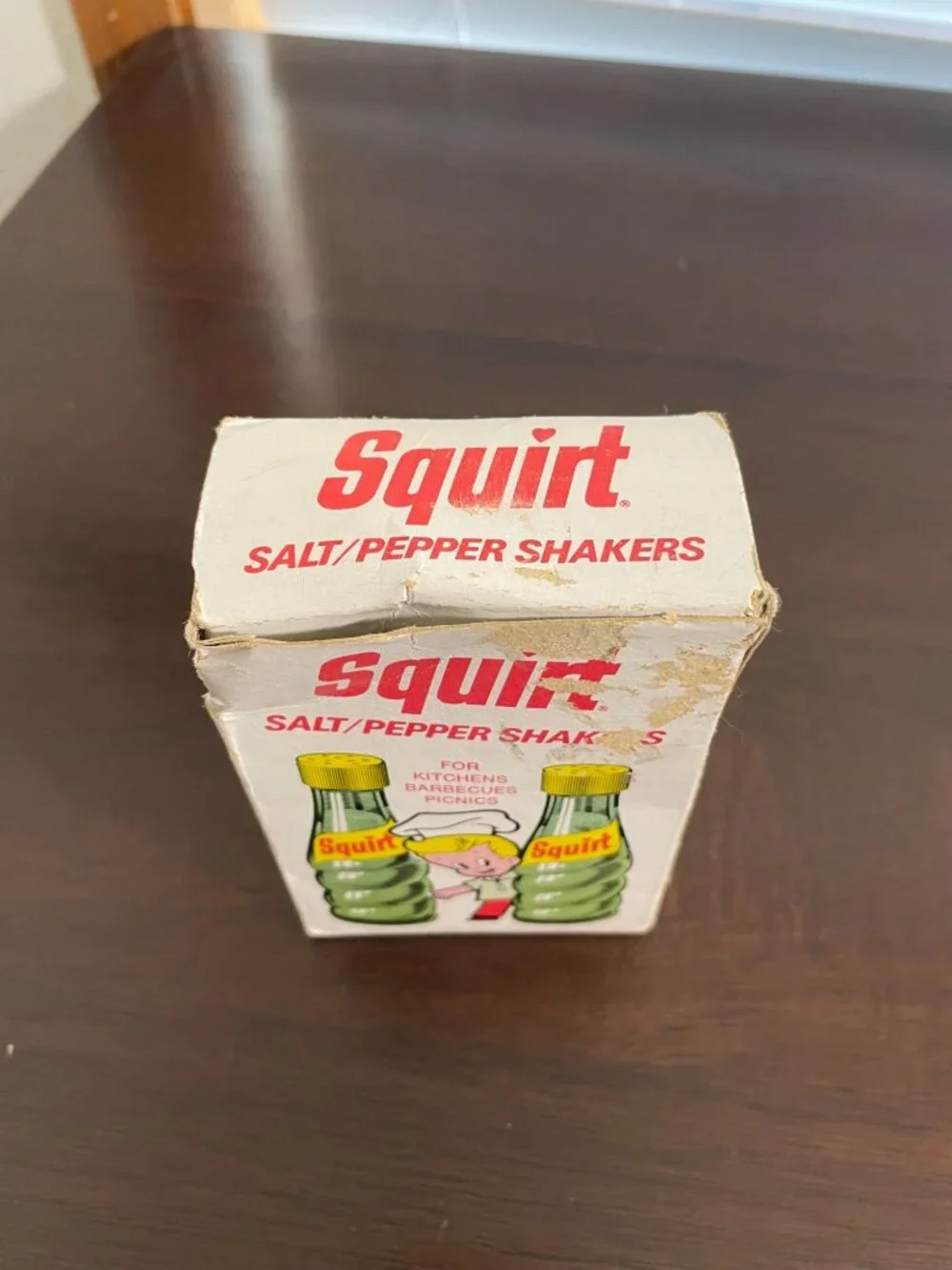 Vintage 1974 Squirt Soda Bottle Glass Salt and Pepper Shaker Set
